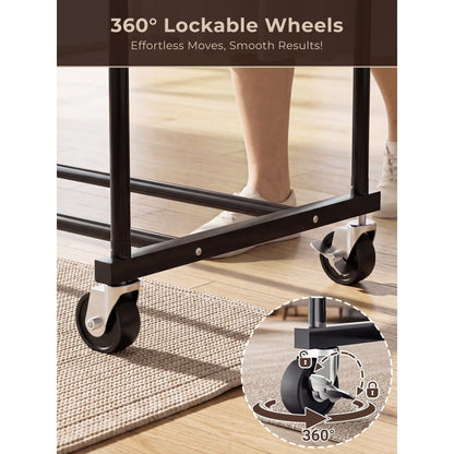 Urosisam Double Rod Metal Clothes Rack with Wheels and Hooks